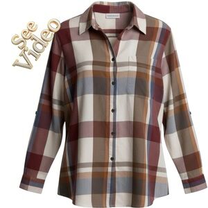 👛(ANY 2/$35) ALFRED DUNNER Plaid Long Sleeved Shirt Metal Buttons.See Video